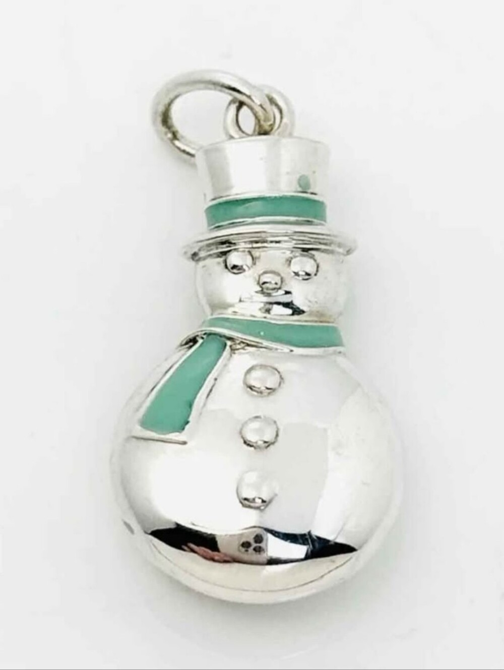 *RETIRED* Tiffany & Co. Silver Snowman Pendant with Teal Enamel